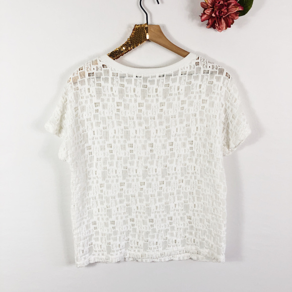[VINCE] White Gauzy Textured Crew Neck Tee - Picture 6 of 8